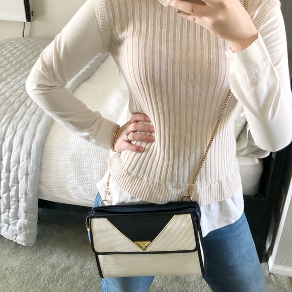 YSL Vintage Cream Black Navy Crossbody Bag - Picture 11 of 11